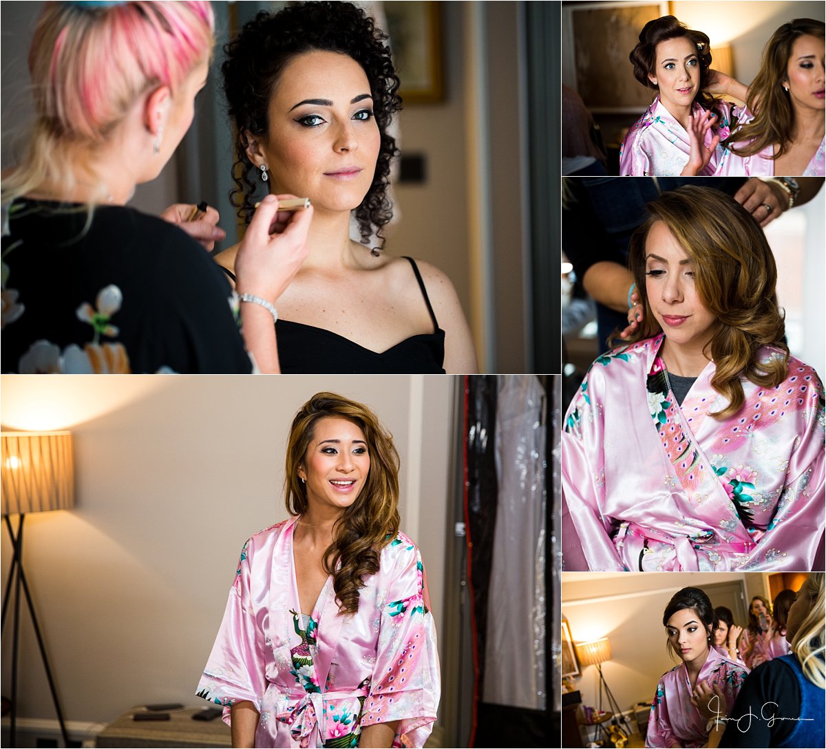 bridesmaids getting ready at the Hyatt Regency hotel in London